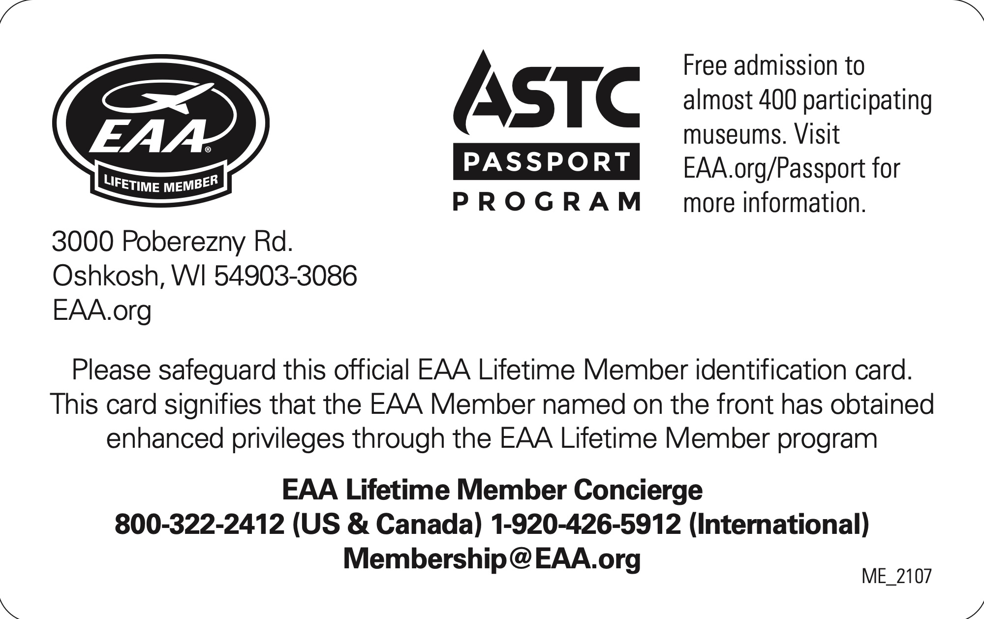 Back of Membership Card